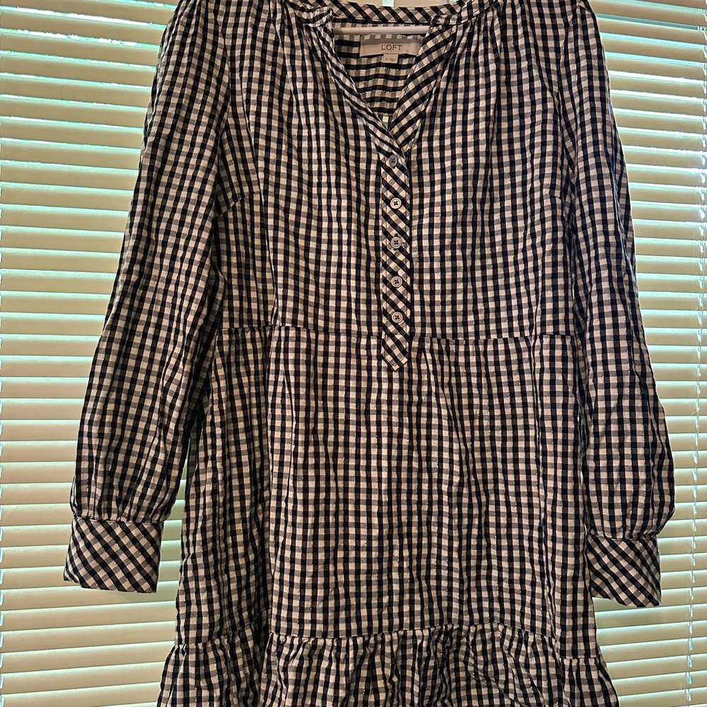Loft Black and White Checkered Dress